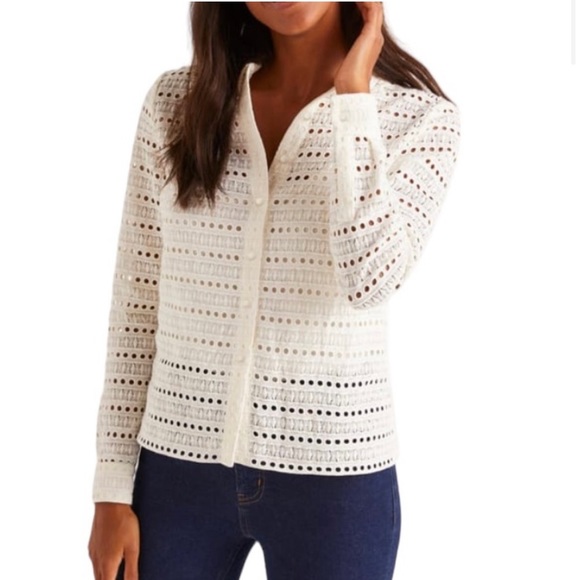 Boden White Macie Lace Eyelet Button Down Top - Picture 2 of 11